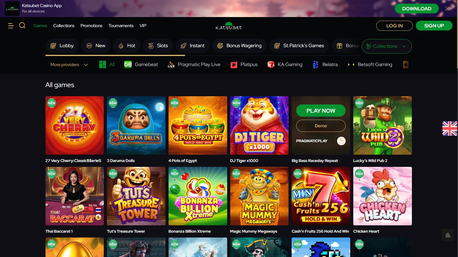 Katsubet Casino desktop game catalogue