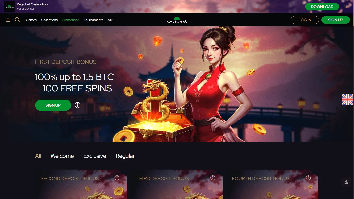 Katsubet Casino desktop promotions area