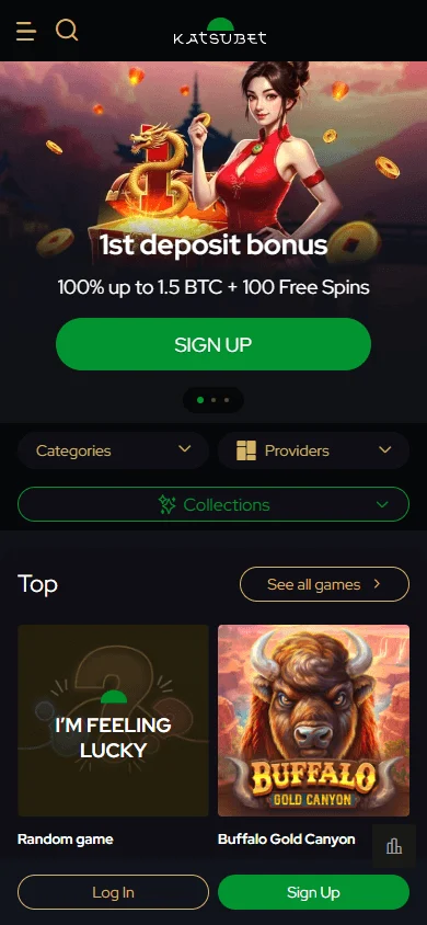 Katsubet Casino mobile home interface